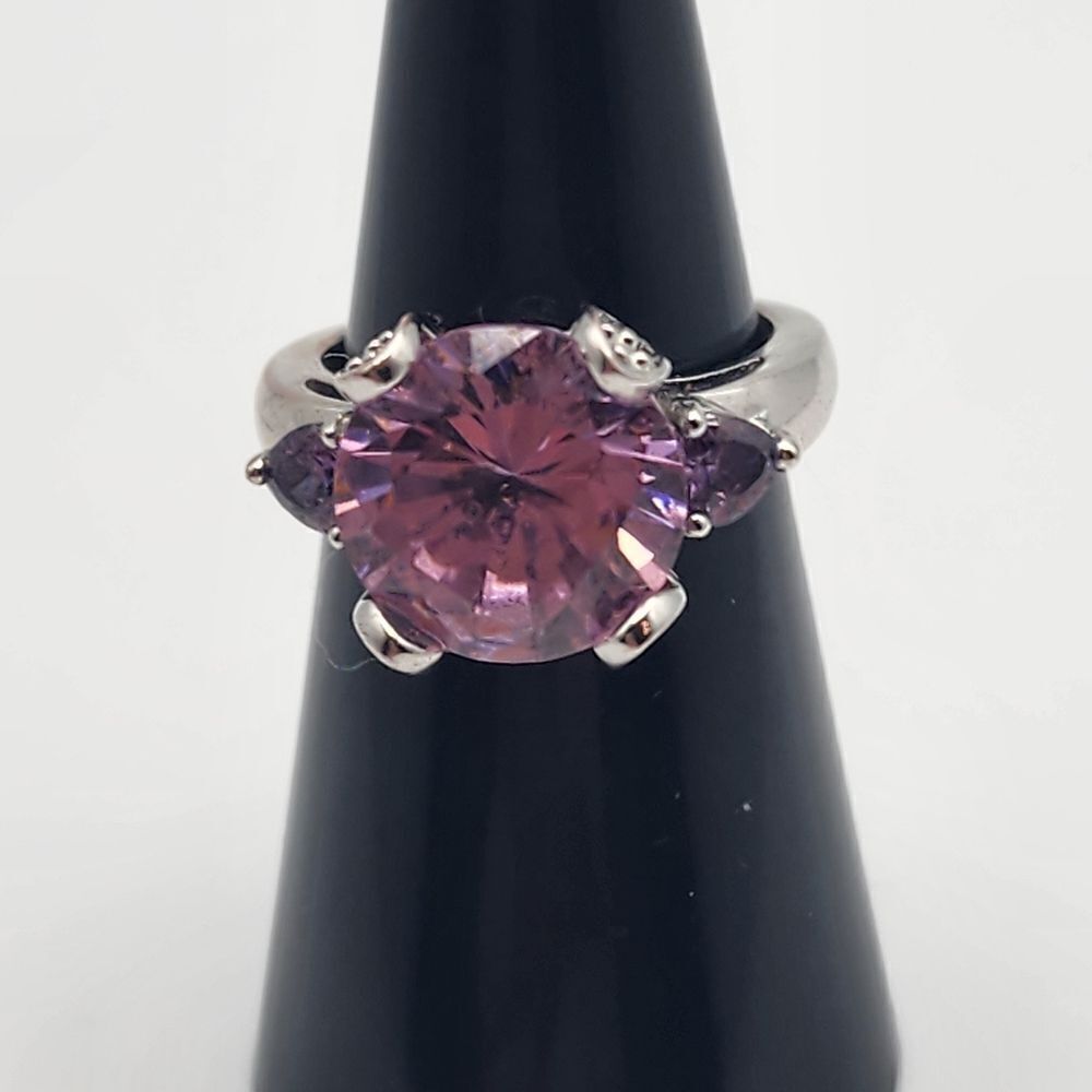 Sterling Silver Pink & Purple Crystal Ring (6.5)